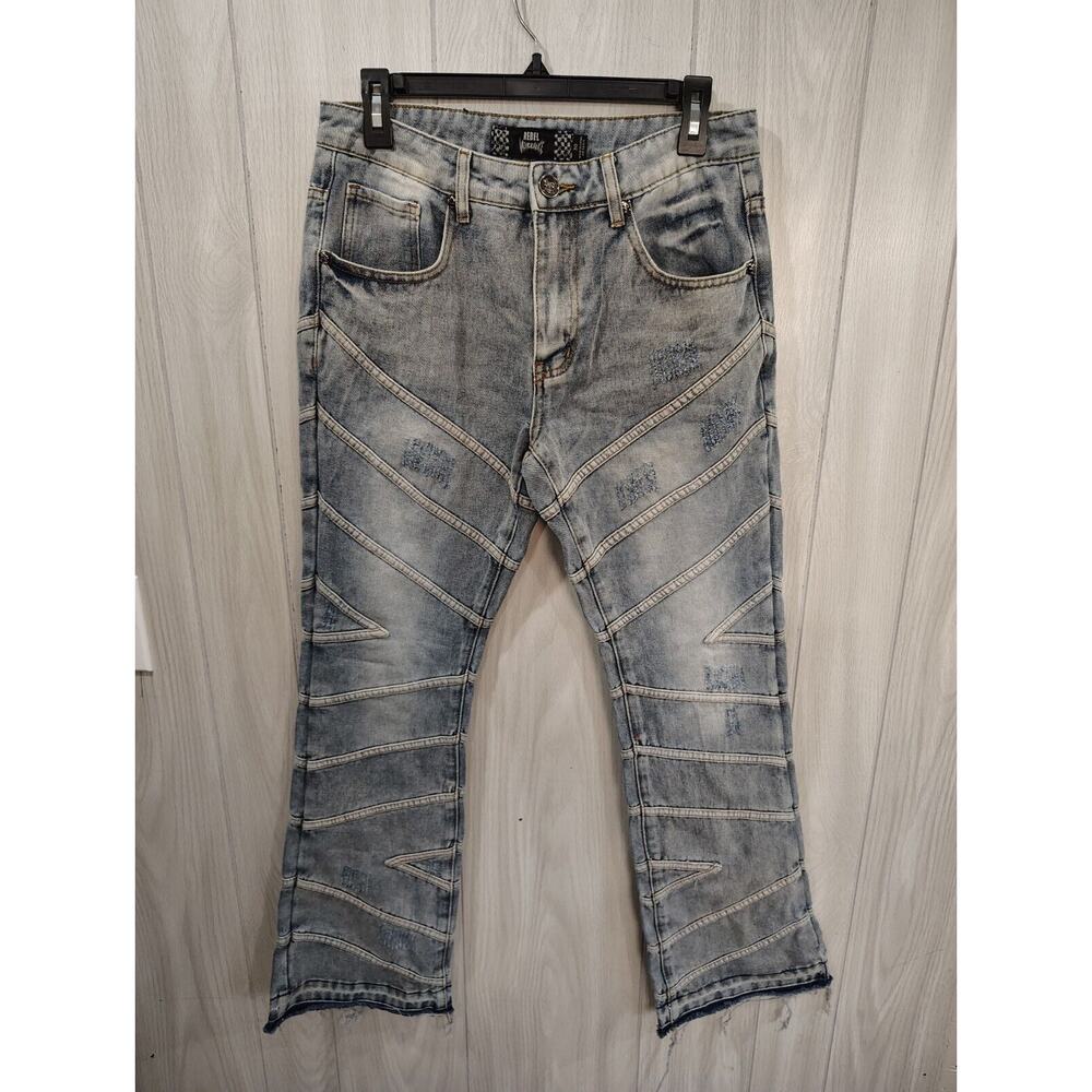 Rebel Vengeance Stacked Fit Denim Jeans Size 30 Frayed Rock Punk Alternative
